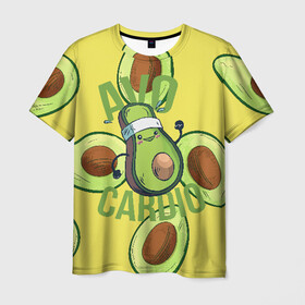 Мужская футболка 3D с принтом Аво Кардио в Кировске, 100% полиэфир | прямой крой, круглый вырез горловины, длина до линии бедер | Тематика изображения на принте: avocado | cardio | fit | fitness | авокадо | авокардио | бег | кардио | спорт | спортсмен | фитнес