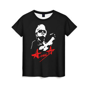 Женская футболка 3D с принтом АлисА в Кировске, 100% полиэфир ( синтетическое хлопкоподобное полотно) | прямой крой, круглый вырез горловины, длина до линии бедер | alisa | rock | ussr | алиса | алиса группа | константин кинчев | рок | ссср