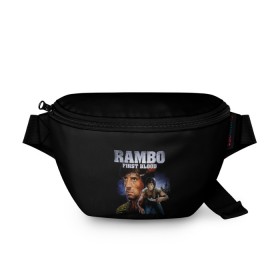 Поясная сумка 3D с принтом Rambo: First Blood в Кировске, 100% полиэстер | плотная ткань, ремень с регулируемой длиной, внутри несколько карманов для мелочей, основное отделение и карман с обратной стороны сумки застегиваются на молнию | action | army | blood | first | john | last | rambo | stallone | states | sylvester | united | usa | армия | боевик | джон | кровь | первая | последняя | рэмбо | сильвестр | сталлоне | сша