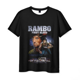 Мужская футболка 3D с принтом Rambo: First Blood в Кировске, 100% полиэфир | прямой крой, круглый вырез горловины, длина до линии бедер | action | army | blood | first | john | last | rambo | stallone | states | sylvester | united | usa | армия | боевик | джон | кровь | первая | последняя | рэмбо | сильвестр | сталлоне | сша