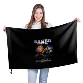 Флаг 3D с принтом Rambo: First Blood в Кировске, 100% полиэстер | плотность ткани — 95 г/м2, размер — 67 х 109 см. Принт наносится с одной стороны | action | army | blood | first | john | last | rambo | stallone | states | sylvester | united | usa | армия | боевик | джон | кровь | первая | последняя | рэмбо | сильвестр | сталлоне | сша