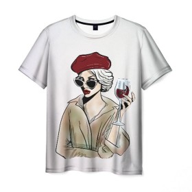Мужская футболка 3D с принтом Не сходи с ума, сходи за вином! в Кировске, 100% полиэфир | прямой крой, круглый вырез горловины, длина до линии бедер | 