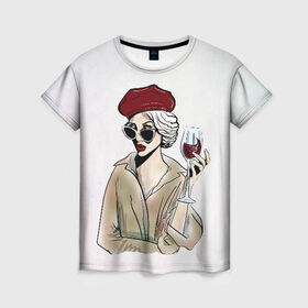 Женская футболка 3D с принтом Не сходи с ума, сходи за вином! в Кировске, 100% полиэфир ( синтетическое хлопкоподобное полотно) | прямой крой, круглый вырез горловины, длина до линии бедер | Тематика изображения на принте: 