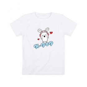 Детская футболка хлопок с принтом K-Pop Cute Kawaii Bunny в Кировске, 100% хлопок | круглый вырез горловины, полуприлегающий силуэт, длина до линии бедер | Тематика изображения на принте: bts | k pop | korean | music | pop | twice | txt | зая | заяц | корейский | корея | кролик | лапочка | милый | мимими | музыка | поп