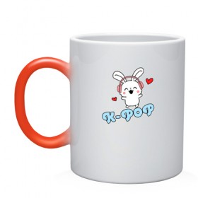 Кружка хамелеон с принтом K-Pop Cute Kawaii Bunny в Кировске, керамика | меняет цвет при нагревании, емкость 330 мл | Тематика изображения на принте: bts | k pop | korean | music | pop | twice | txt | зая | заяц | корейский | корея | кролик | лапочка | милый | мимими | музыка | поп