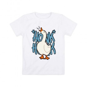 Детская футболка хлопок с принтом КРЯ-КРЯ в Кировске, 100% хлопок | круглый вырез горловины, полуприлегающий силуэт, длина до линии бедер | meme | untitled goose game | злой гусь | мем | птица