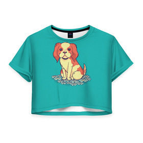 Женская футболка Cropp-top с принтом Кавалер кинг-чарльз-спаниель в Кировске, 100% полиэстер | круглая горловина, длина футболки до линии талии, рукава с отворотами | 