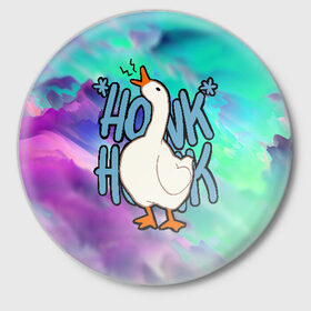 Значок с принтом HONK HONK в Кировске,  металл | круглая форма, металлическая застежка в виде булавки | meme | untitled goose game | злой гусь | мем | птица