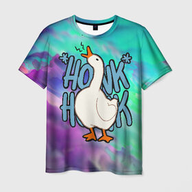 Мужская футболка 3D с принтом HONK HONK в Кировске, 100% полиэфир | прямой крой, круглый вырез горловины, длина до линии бедер | meme | untitled goose game | злой гусь | мем | птица