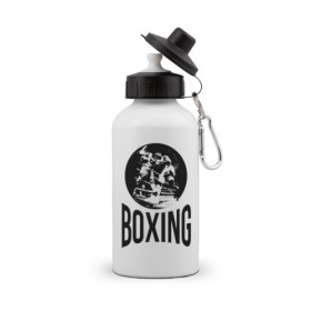 Бутылка спортивная с принтом Boxing (двухсторонняя) в Кировске, металл | емкость — 500 мл, в комплекте две пластиковые крышки и карабин для крепления | boxer | boxing | fight | mma | бокс | боксер | тайский бокс