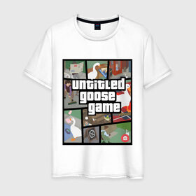 Мужская футболка хлопок с принтом untitled goose + GTA в Кировске, 100% хлопок | прямой крой, круглый вырез горловины, длина до линии бедер, слегка спущенное плечо. | game | goose | gta | untitled | videogame | видеоигры | гта | гусь | игры | мем