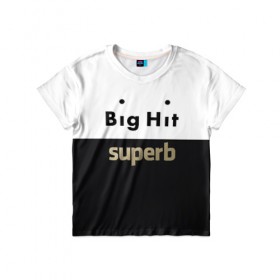 Детская футболка 3D с принтом Big Hit superb в Кировске, 100% гипоаллергенный полиэфир | прямой крой, круглый вырез горловины, длина до линии бедер, чуть спущенное плечо, ткань немного тянется | big hit | bts | twice | txt