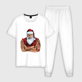 Мужская пижама хлопок с принтом Суровый Санта в Кировске, 100% хлопок | брюки и футболка прямого кроя, без карманов, на брюках мягкая резинка на поясе и по низу штанин
 | 