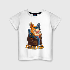 Детская футболка хлопок с принтом Corginator в Кировске, 100% хлопок | круглый вырез горловины, полуприлегающий силуэт, длина до линии бедер | вельш корги | корги | мульт | пародия | пес | с пистолетом | собака | терминатор | юмор