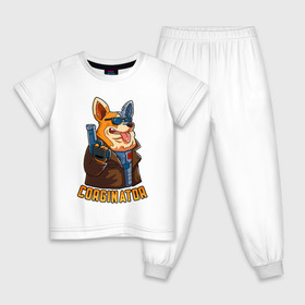 Детская пижама хлопок с принтом Corginator в Кировске, 100% хлопок |  брюки и футболка прямого кроя, без карманов, на брюках мягкая резинка на поясе и по низу штанин
 | вельш корги | корги | мульт | пародия | пес | с пистолетом | собака | терминатор | юмор