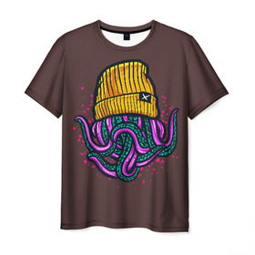 Мужская футболка 3D с принтом Octopus(Lil Peep, GBC) в Кировске, 100% полиэфир | прямой крой, круглый вырез горловины, длина до линии бедер | Тематика изображения на принте: gbc | lil | peep | rap | rock | бордовый | желтый | зеленый | исполнитель | картинка | надпись на спине | осьминог | редактируемый дизайн | рок | рэп | рэпер | сочный цвет | фиолетовый