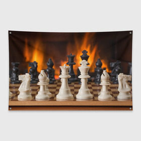 Флаг-баннер с принтом Шахматы в Кировске, 100% полиэстер | размер 67 х 109 см, плотность ткани — 95 г/м2; по краям флага есть четыре люверса для крепления | дамка | доска | игра | игры | камин | конь | король | огне | огнём | огненное | огонь | пешка | пламя | слон | ферзь | фигурки | фигуры | шахматная | шахматы