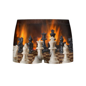 Мужские трусы 3D с принтом Шахматы в Кировске, 50% хлопок, 50% полиэстер | классическая посадка, на поясе мягкая тканевая резинка | дамка | доска | игра | игры | камин | конь | король | огне | огнём | огненное | огонь | пешка | пламя | слон | ферзь | фигурки | фигуры | шахматная | шахматы