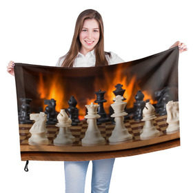 Флаг 3D с принтом Шахматы в Кировске, 100% полиэстер | плотность ткани — 95 г/м2, размер — 67 х 109 см. Принт наносится с одной стороны | дамка | доска | игра | игры | камин | конь | король | огне | огнём | огненное | огонь | пешка | пламя | слон | ферзь | фигурки | фигуры | шахматная | шахматы