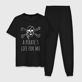 Мужская пижама хлопок с принтом A pirates life for me в Кировске, 100% хлопок | брюки и футболка прямого кроя, без карманов, на брюках мягкая резинка на поясе и по низу штанин
 | a pirates life for me | jolly roger | pirate | skull | веселый роджер | пират | пиратская жизнь | пираты | череп | череп и кости