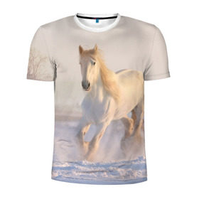 Мужская футболка 3D спортивная с принтом Белая лошадь на снегу в Кировске, 100% полиэстер с улучшенными характеристиками | приталенный силуэт, круглая горловина, широкие плечи, сужается к линии бедра | белая | белый | декабрь | животное | животные | звери | зверь | зима | зимний | зимой | кони | конь | копытные | копытный | лошади | лошадь | снег | снега | снегу | снежный | февраль | январь