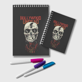 Блокнот с принтом Hollywood Undead в Кировске, 100% бумага | 48 листов, плотность листов — 60 г/м2, плотность картонной обложки — 250 г/м2. Листы скреплены удобной пружинной спиралью. Цвет линий — светло-серый
 | hollywood | logo | mask | rap | rock | skull | undead | голливуд | лого | логотип | маски | нежить | реп | рок | рэп | череп | черепа