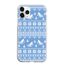 Чехол для iPhone 11 Pro Max матовый с принтом Вязаный свитер с лыжниками в Кировске, Силикон |  | горы | зима | лыжи | природа | снег | спорт