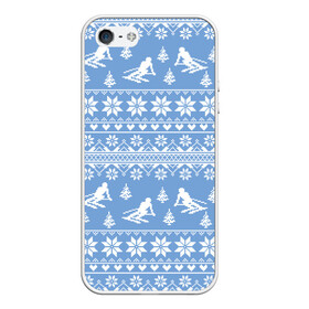 Чехол для iPhone 5/5S матовый с принтом Вязаный свитер с лыжниками в Кировске, Силикон | Область печати: задняя сторона чехла, без боковых панелей | горы | зима | лыжи | природа | снег | спорт