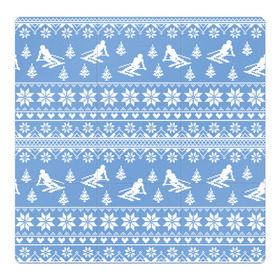 Магнитный плакат 3Х3 с принтом Вязаный свитер с лыжниками в Кировске, Полимерный материал с магнитным слоем | 9 деталей размером 9*9 см | горы | зима | лыжи | природа | снег | спорт
