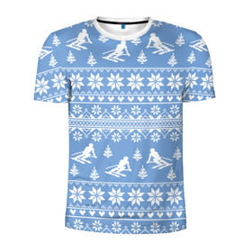 Мужская футболка 3D спортивная с принтом Вязаный свитер с лыжниками в Кировске, 100% полиэстер с улучшенными характеристиками | приталенный силуэт, круглая горловина, широкие плечи, сужается к линии бедра | горы | зима | лыжи | природа | снег | спорт