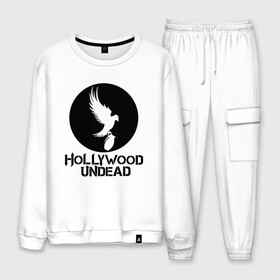 Мужской костюм хлопок с принтом HOLLYWOOD UNDEAD в Кировске, 100% хлопок | на свитшоте круглая горловина, мягкая резинка по низу. Брюки заужены к низу, на них два вида карманов: два “обычных” по бокам и два объемных, с клапанами, расположенные ниже линии бедра. Брюки с мягкой трикотажной резинкой на поясе и по низу штанин. В поясе для дополнительного комфорта — широкие завязки | deuce | hollywood undead | hu | j dog | shady jeff | голивудская нежить | голливуд | даниэль мурильо | джордан террелл | джордж артур рейган | дилан альварес | мэттью сент клер | нежить