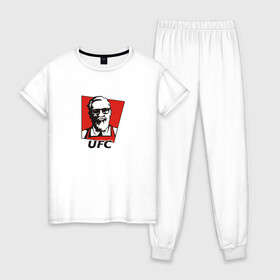 Женская пижама хлопок с принтом UFC (Конор) в Кировске, 100% хлопок | брюки и футболка прямого кроя, без карманов, на брюках мягкая резинка на поясе и по низу штанин | kfc | ufc | боец | конор макгрегор