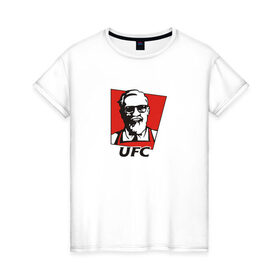 Женская футболка хлопок с принтом UFC (Конор) в Кировске, 100% хлопок | прямой крой, круглый вырез горловины, длина до линии бедер, слегка спущенное плечо | Тематика изображения на принте: kfc | ufc | боец | конор макгрегор