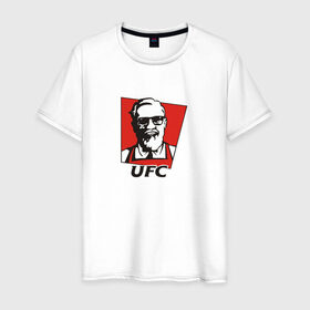 Мужская футболка хлопок с принтом UFC (Конор) в Кировске, 100% хлопок | прямой крой, круглый вырез горловины, длина до линии бедер, слегка спущенное плечо. | kfc | ufc | боец | конор макгрегор
