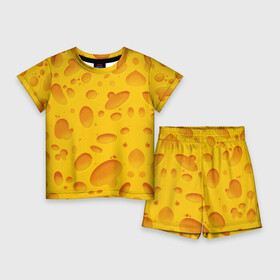 Детский костюм с шортами 3D с принтом Сыр в Кировске,  |  | Тематика изображения на принте: texture | сыр | сырок | текстура | текстура сыра