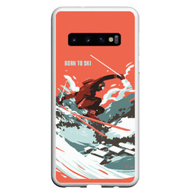 Чехол для Samsung Galaxy S10 с принтом BORN TO SKI в Кировске, Силикон | Область печати: задняя сторона чехла, без боковых панелей | Тематика изображения на принте: горы | зима | лыжи | природа | снег | спорт