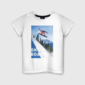 Детская футболка хлопок с принтом сноубордист в Кировске, 100% хлопок | круглый вырез горловины, полуприлегающий силуэт, длина до линии бедер | горы | зима | природа | снег | сноуборд | спорт