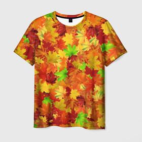 Мужская футболка 3D с принтом Кленовые листья в Кировске, 100% полиэфир | прямой крой, круглый вырез горловины, длина до линии бедер | багрец | клён | кленовый | лист | листопад | осенний | осень | паттрен