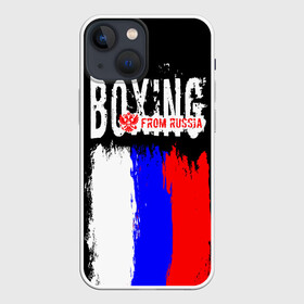 Чехол для iPhone 13 mini с принтом Boxing from Russia в Кировске,  |  | Тематика изображения на принте: boxer | boxing | from russia | with lowe | бокс | боксер | из россии | кикбоксинг | с любовью | тайский бокс