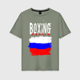 Женская футболка хлопок Oversize с принтом Boxing в Кировске, 100% хлопок | свободный крой, круглый ворот, спущенный рукав, длина до линии бедер
 | boxer | boxing | russia team | бокс | боксер | кикбоксинг | россия | сборная россии | тайский бокс