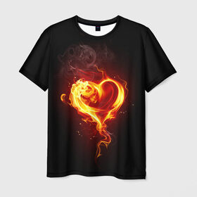 Мужская футболка 3D с принтом Огненное сердце в Кировске, 100% полиэфир | прямой крой, круглый вырез горловины, длина до линии бедер | 14 февраля | heart | в подарок | горящее | день святого валентина | для влюбленных | для подарка | огненный | огонь | сердце