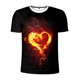 Мужская футболка 3D спортивная с принтом Огненное сердце в Кировске, 100% полиэстер с улучшенными характеристиками | приталенный силуэт, круглая горловина, широкие плечи, сужается к линии бедра | 14 февраля | heart | в подарок | горящее | день святого валентина | для влюбленных | для подарка | огненный | огонь | сердце