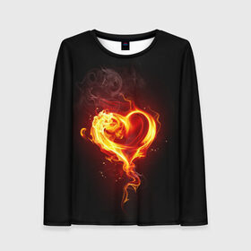 Женский лонгслив 3D с принтом Огненное сердце в Кировске, 100% полиэстер | длинные рукава, круглый вырез горловины, полуприлегающий силуэт | 14 февраля | heart | в подарок | горящее | день святого валентина | для влюбленных | для подарка | огненный | огонь | сердце