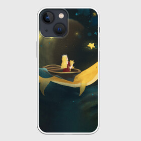 Чехол для iPhone 13 mini с принтом Девушка и кит в облаках в Кировске,  |  | вечер | волшебство | девочка | звезды | иллюстрация | кит | космос | магия | небо | ночь | облака | планета