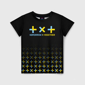 Детская футболка 3D с принтом TXT в Кировске, 100% гипоаллергенный полиэфир | прямой крой, круглый вырез горловины, длина до линии бедер, чуть спущенное плечо, ткань немного тянется | beomgyu | huening kai | k pop | soobin | taehyun | tomorrow x together | txt | yeonjun | к поп