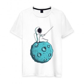 Мужская футболка хлопок с принтом Сэлфи Космонавта в Кировске, 100% хлопок | прямой крой, круглый вырез горловины, длина до линии бедер, слегка спущенное плечо. | Тематика изображения на принте: galaxy | moon | вселенная | галактика | звезды | космонавт | космос | луна | месяц | сэлфи | сэлфипалка