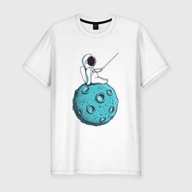 Мужская футболка хлопок Slim с принтом Сэлфи Космонавта в Кировске, 92% хлопок, 8% лайкра | приталенный силуэт, круглый вырез ворота, длина до линии бедра, короткий рукав | galaxy | moon | вселенная | галактика | звезды | космонавт | космос | луна | месяц | сэлфи | сэлфипалка