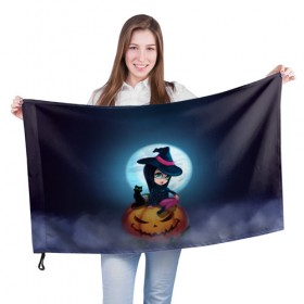 Флаг 3D с принтом Ведьмочка в Кировске, 100% полиэстер | плотность ткани — 95 г/м2, размер — 67 х 109 см. Принт наносится с одной стороны | 
