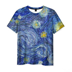 Мужская футболка 3D с принтом Полотно ван Гога в Кировске, 100% полиэфир | прямой крой, круглый вырез горловины, длина до линии бедер | texture | абстракция | акварель | ван гог | звезды | краски | небо | облака | солнце | текстура