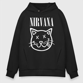 Мужское худи Oversize хлопок с принтом NIRVANA в Кировске, френч-терри — 70% хлопок, 30% полиэстер. Мягкий теплый начес внутри —100% хлопок | боковые карманы, эластичные манжеты и нижняя кромка, капюшон на магнитной кнопке | cat | kitty | nirvana | smile | кот | курт кобейн | нирвана | смайл